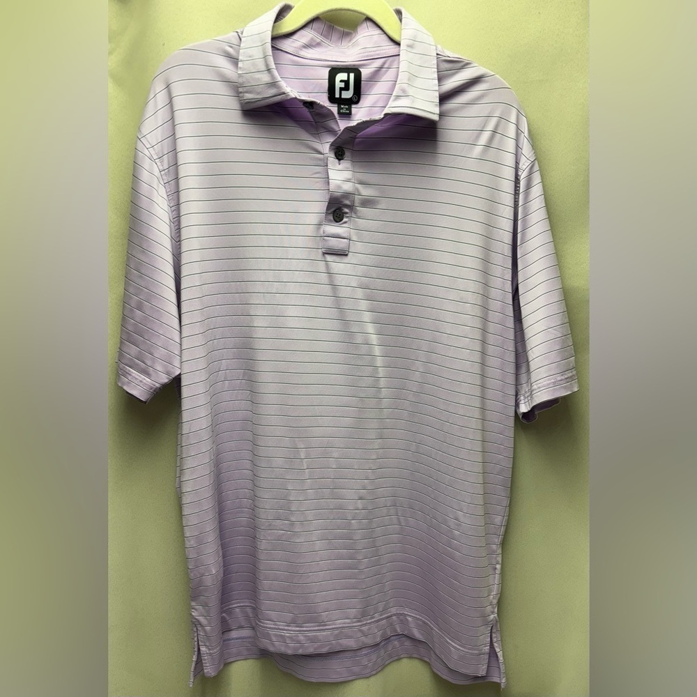 FootJoy FJ Wigwam Polo Golf Shirt Men’s Large Performance Lavender/grey stripes